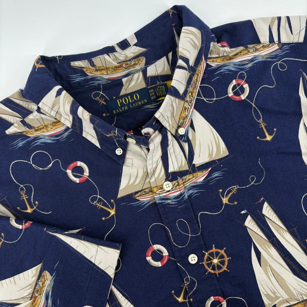 Polo‎ Ralph Lauren Mens 3XB Short Sleeve Button Down Shirt Sailboat Anchor Print